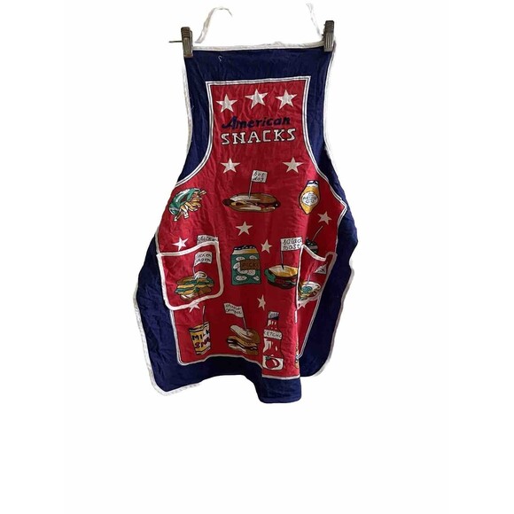 vntg late 80's graphic American bbq apron "American  Snacks" extreme nostalgia. - Picture 1 of 6